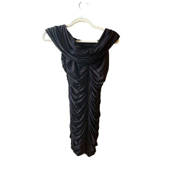 Naked Wardrobe Go black off the shoulder rushed mini dress size medium - Picture 6 of 9